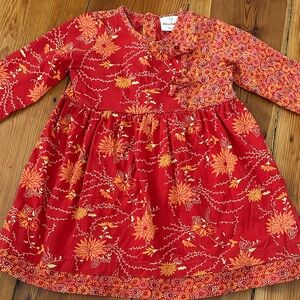 Hanna Andersson Asian inspired Red and Orange Floral Dress size 90 cm 3T